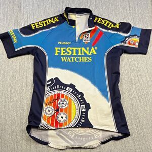 Vintage Festina Watches Cycling Jersey Men Size 6 2XL Thermal Fleece Peugeot